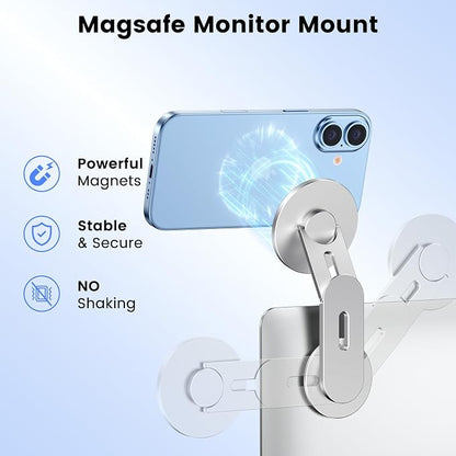 Magnetic Phone Holder for Laptop, MagSafe Laptop Phone Mount for iPhone 17/16/15/14/13/12 & All Phones, 180°Adjustable, Magnetic Phone Holder for Tesla Monitor (Silver) - Image 3
