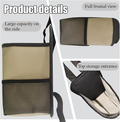 2-in-1 Large Cup Holder, Car Water Bottle Holder, 80 oz Waterproof Leather Car Seat Side Organizer, Multifunctional Seat Side Storage Hanging Bag with Mesh Pocket Fit for Most Vehicles (Beige) - Image 3