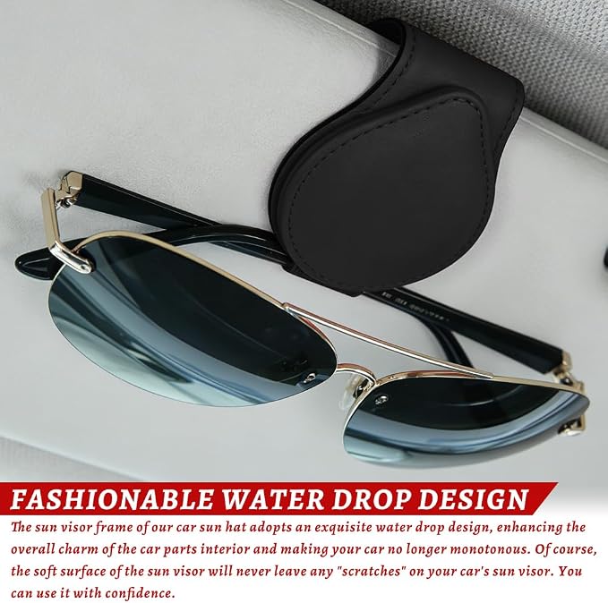 Sunglasses Holders for Car Visor, PU Leather Car Organizer, Magnetic Glasses Holder and Ticket Card Clip, Multi-Functional Auto Sun Visor Eyeglass Holder for Most Vehicles (Black) - Image 3