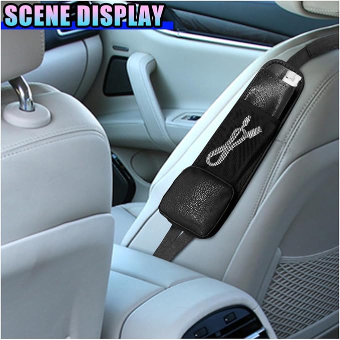 Leather Car Seat Side Organizer, Multi-Pocket Hanging Storage Bag, Front Seat Gap Holder for Phone Wallet Glasses, Universal Auto Accessories for SUV Truck RV (Black) - Image 3