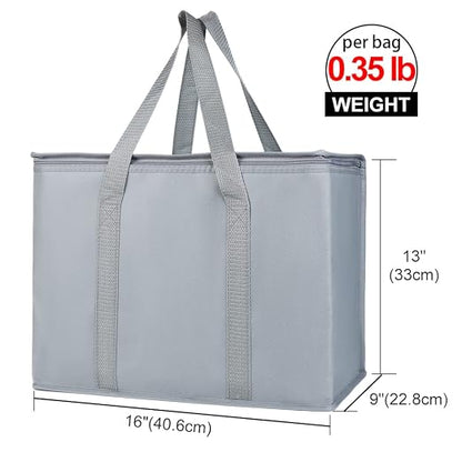 Bodaon 3-Pack Insulated Reusable Grocery Shopping Bag, X-Large Frozen Food Cold, Cooler Bags with Secure Top, Insulated Food/Pizza Delivery Bag, Gray - Image 2