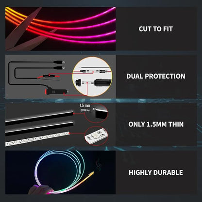 Ambient Lighting Car Led Lights Interior Kit,2PCS 43.3 inches Dream Color Acrylic Led Strips Lights for Car Interior Dashboard,DC 12V Fiber Optic Music Sync Neon Ambiance Lighting with Wireless APP - Image 2