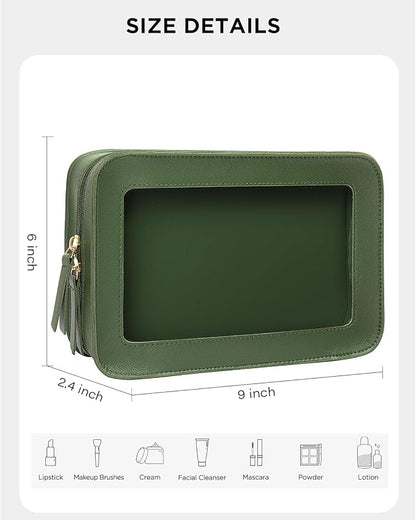 Clear Makeup Bags,TSA Approved Toiletry Bag with Zipper,Sunscreen Bag Clear Makeup Toiletry Pouch Beach Vacation Essentials for Women Teen Girls Gifts(Vintage Green) - Image 3