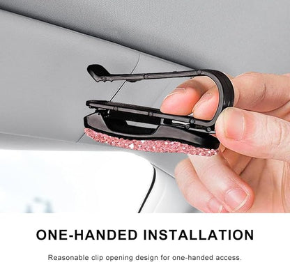 2 PCS Glasses Holders for Car Sun Visor, Bling Crystal Rhinestones Car Sunglasses Holder with Ticket Card Clip, Eyeglasses Hanger Mount for Women Girls, Car Interior Accessories (Pink) - Image 6