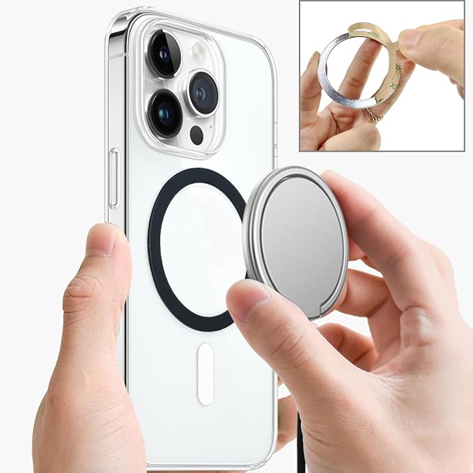 TENOC Universal Metal Ring Sticker, 6Pcs, Black | Compatible with iPhone/Samsung/Android, Magnetic Phone Charger/Mount/Holder Conversion - Image 3