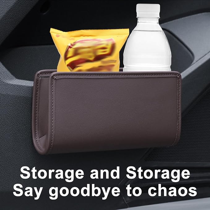 Car Seat Side Storage Pocket, Leather Hanging Foldable Multifunctional Vehicle Front Door Back Organizer Box, Waterproof Auto Interior Organizing Container, Universal fit(Brown) - Image 4