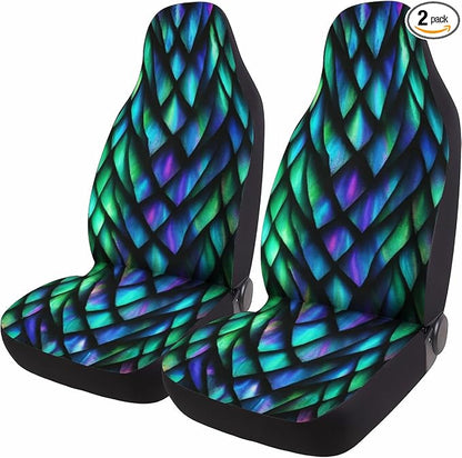 GENANY Holographic Dragon Scale Car Seat Covers, 2-Piece Front Seat Set | 2-piece polyester front seat cover set, each 35 x 21 x 21 inches, with adjustable straps and hooks by GENANY