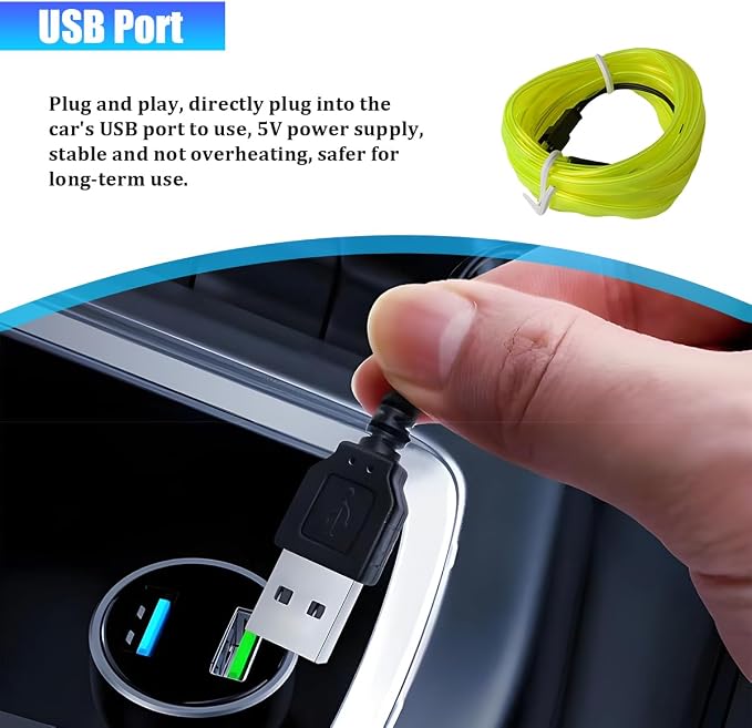 Car LED Strip Lights, 9.84FT 5V Waterproof Flexible Vehicle Ambient Lighting Kits with USB Port, Automotive Lamp Strips Decorations, Universal for SUV Automobile Truck (Fluorescent Green) - Image 4
