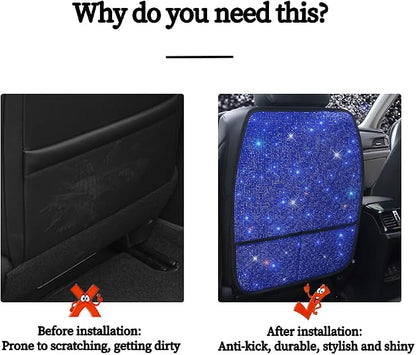 Sparkling Diamond Car Seat Kick Protectors with Storage, Crystal Kick Mats for Car Seats with Bling Rhinestones, Universal Fit Luxury Auto Accessories for Women Girls and Ladies Blue 2pcs - Image 6