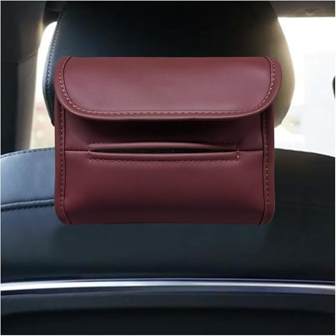 Craedli Car Tissue Holder for Seat Back, PU Leather Backseat Tissue Box Cover, Rectangular Auto Headrest Napkin Case Tissues Storage Organizer for Sedan RV Truck, Keep Car Tidy (Red) by Unknown