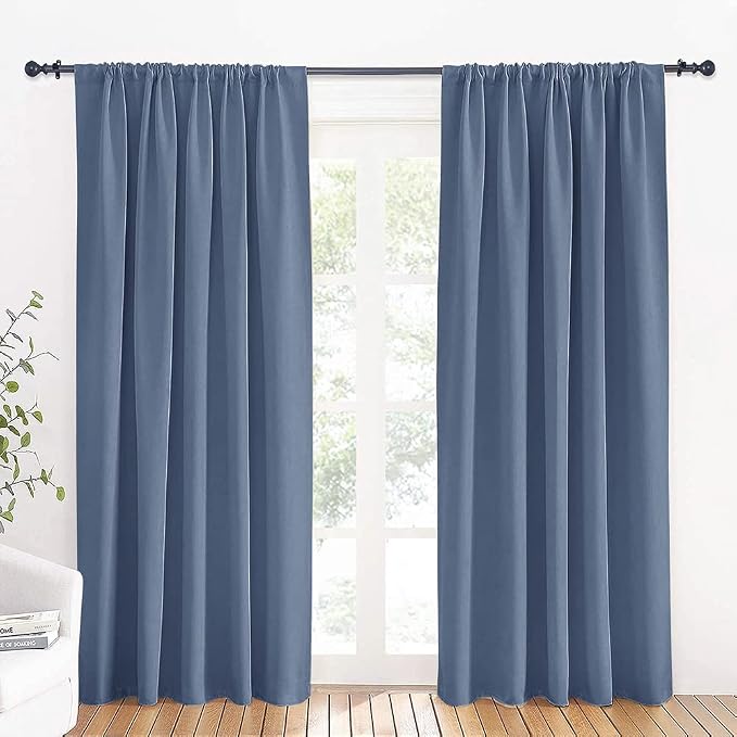 RYB HOME Large Blackout Curtains for Bedroom Living Room 84 inches Long | Thermal Insulated, Privacy, Drapes for Large Window, Triple-weave Fabric, For Better Sleep, W70 x L84, Stone Blue, 2 Panels by RYBHOME