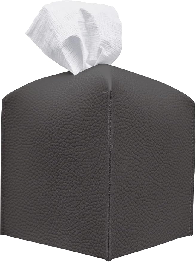 Carrotez Tissue Box Cover, [Refined] Modern PU Leather Square Tissue Box Holder - Decorative Holder/Organizer for Bathroom Vanity Countertop, Night Stands, Office Desk & Car 5"X5"X5" - Charcoal by Carrotez