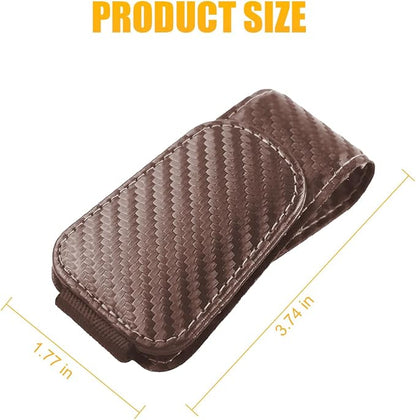 AICEL 2PCS Sunglasses Holders for Car Sun Visor, Carbon Fiber, Brown | Leather Eyeglasses Hanger Mounter, Magnetic Glasses Holder and Ticket Card Clip, Car Accessories, Universal Fit - Image 2