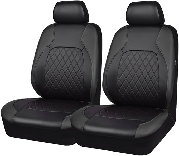 Universal Pu Leather Car Seat Covers Front Seats only, Airbag Compatible, Water-Resistant Durable Premium Vinyl, Fit for 95% Vehicles,Cars,Vans,SUV,Sedans (Luxury 2 PCS All Black) by LeatherCarSeatCovers