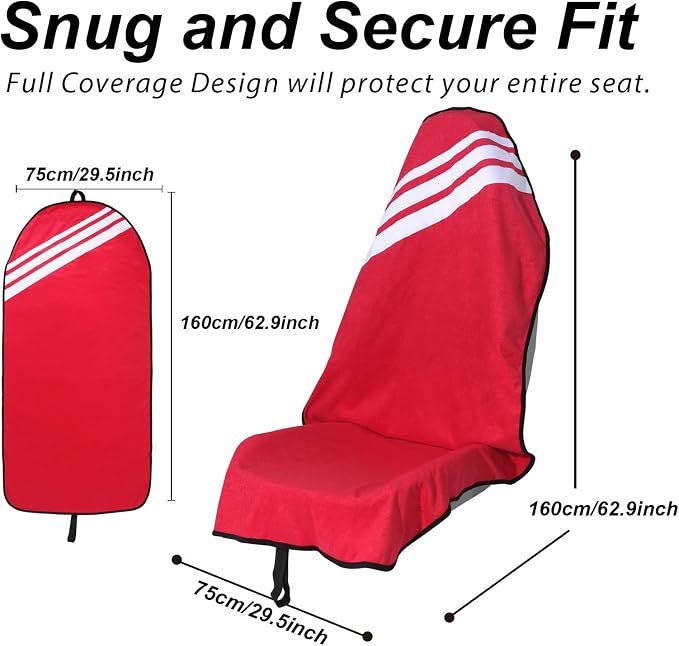 Sweat Towel Car Seat Cover Protector Front Seats for Gym Workout, Running, Swimming, Beach and Hiking, Waterproof Universal Seat Cover for Car, Trucks, Van & SUV (1, FSH-RED/White, Front) - Image 3