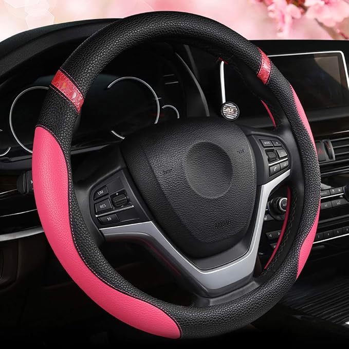 Universal Leather Steering Wheel Cover for Women Steering Wheel Cover for Car 15 inch (Rose) by Cxtiy
