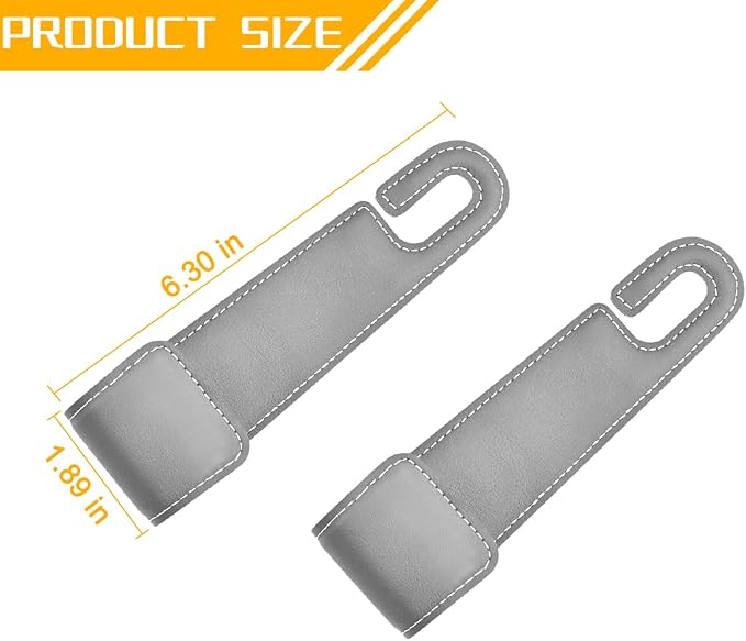 2PCS Car Seat Headrest Hook, Leather Vehicle Seatback Organizer Hanger for Hanging Purses Bags Coats, Auto Seat Back Storage Hook Accessories, Universal for SUV, Sedan, Truck (Gray) - Image 2