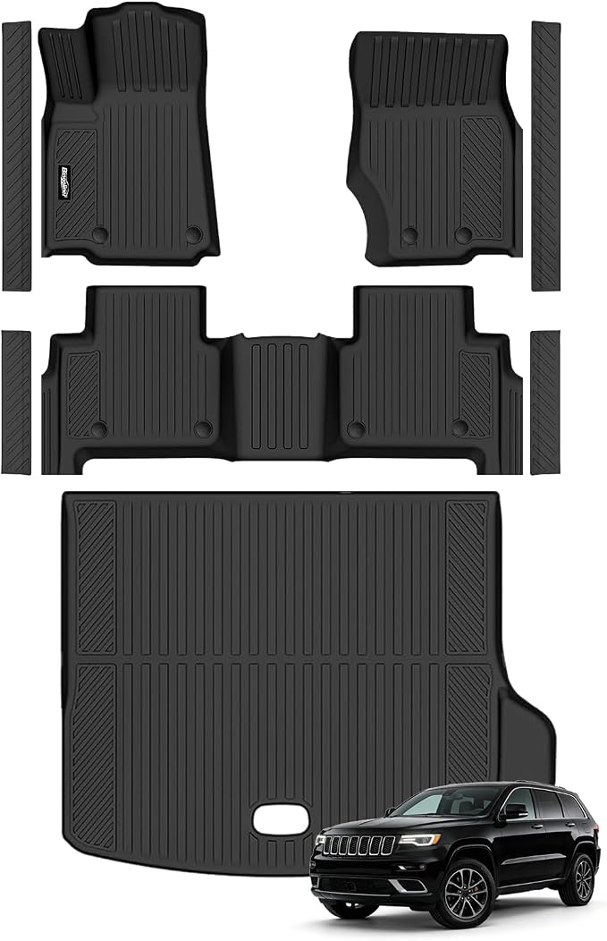 Floor Mats for Jeep Grand Cherokee 2022-2025 2026 Accessories | (Include 4xe Not WK or L) Trunk Mat & Door Sill Guard All Weather TPE Protector Odorless Interior Floor Liners by Bingoliner