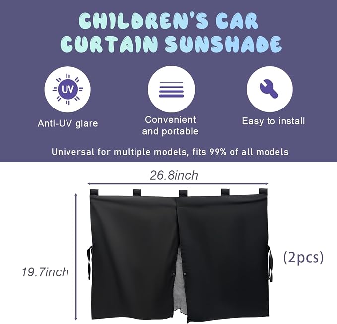 Ohleats 2 Pack Window Shade, Double Layer Car Window Shade for Heat/UV Protection, Side Window Curtain for Baby & Kids, Universal Sunshades (Black) - Image 2