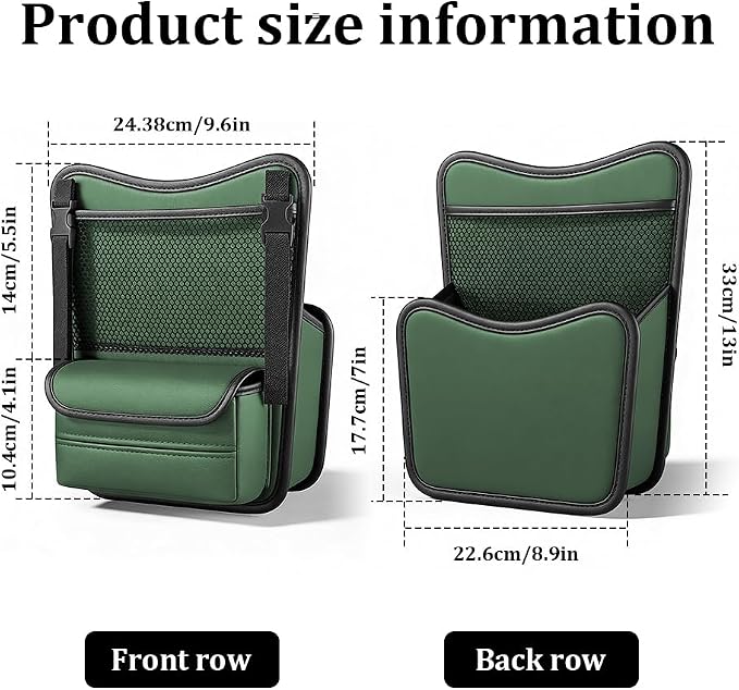 Car Organizer Storage Between Seats, Car Purse Holder, Nappa Leather Front Seat Storage Bag with Tissue Holder, Large Capacity Auto Console Organizer for Document Phone Wallet Snack (Green) - Image 2