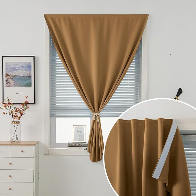 Self Adhesive Curtains, Stick Curtain Blackout Shades Window Cover Curtains for Living Room No Drilling, 47" W X 84" L, Brown, 1 Panel - Image 5