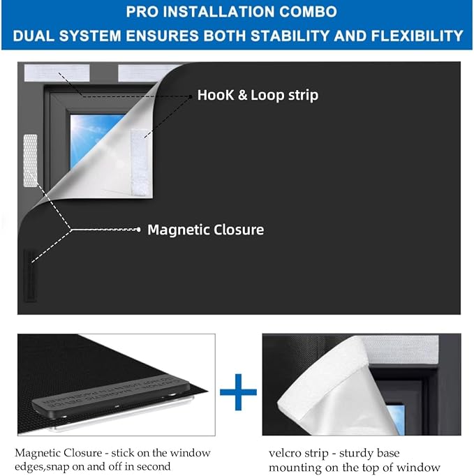 100% Blackout Blind Magnetic Window Cover,Cuttable Black Out Curtain 118x57 | No Drill,Portable Removable Window Shades,DIY Black Out Curtains For Bedroom,RV,Nursery,Media Room,Heat-Resistant Nano Tape - Image 3