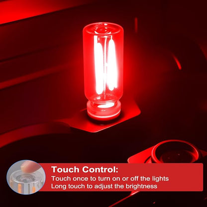 2Pcs Car USB Lights, Plug-in Retro Car Ambient Lighting Kit Dimmable, Red | Touch Adjustment Light, Portable Mini Glass Bottle LED Bulb Nightlights for Car Bedroom Hallway Camping Holiday Decoration - Image 4