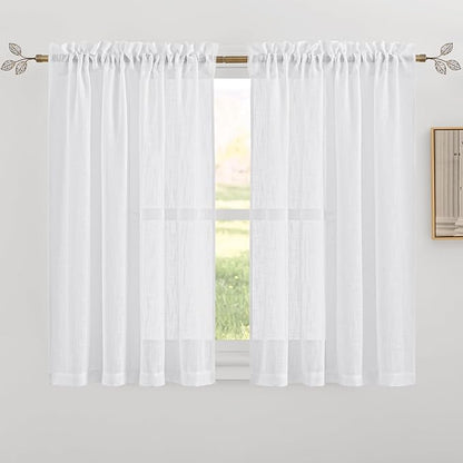 RYB HOME White Semi Sheer Curtains 54 inches Long for Living Room | Light Filtering, Privacy Protection, Linen Textured, for Bathroom Office Study Room, White, W42 x L54, 2 Panels by RYBHOME