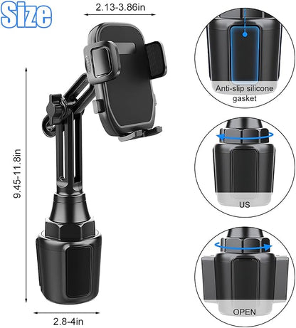 Car Cup Phone Holder, 360° Rotation with Long & Adjustable Neck | Secure side grips, stylish carbon fiber texture, auto interior smartphone expander mount accessories, universal fit - Image 2
