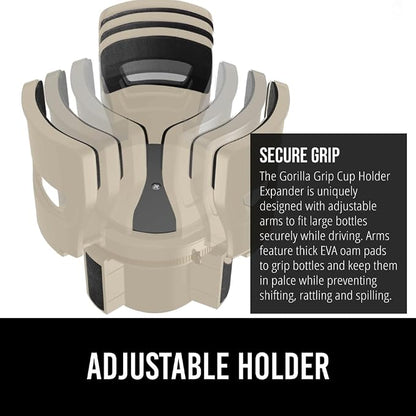 GORILLA GRIP Patent Pending Adjustable Car Cup Holder Expander, Keeps Water Bottle Secure, Expands to Fit 18 to 48 oz Large Bottles, Yeti, Owala, Stanley with Handle, Coffee Mug Insert for Cars, Tan - Image 3
