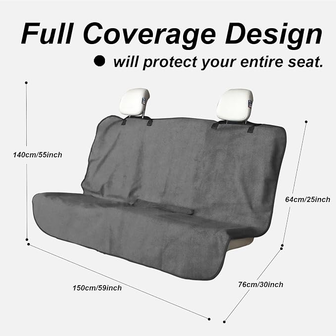 Sweat Towel Car Seat Cover Protector Front Seats for Gym Workout, Running, Swimming, Beach and Hiking, Waterproof Universal Seat Cover for Car, Trucks, Van & SUV (1, Pure Grey, Rear Seat) - Image 2