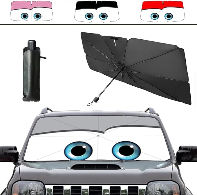 Windshield Sun Shade 2025 Car Accessories 100% Blackout Car Front Windsow Shades Umbrella Automotive Sun Visor Block Heat Insulation Protection (Gry Eyes) by Coricha