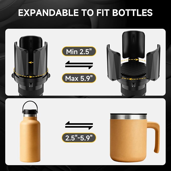 DYLEN 2Pack Cup Holder Expander with Expandable Arms, Fits 2.5-5.9" Bottles | Cup Holder Adapter Fits Owala/YETI/Hydro Flask/Stanley 12–64 oz; Most Large Bottles; Compatible with Round Cup Holders - Image 3