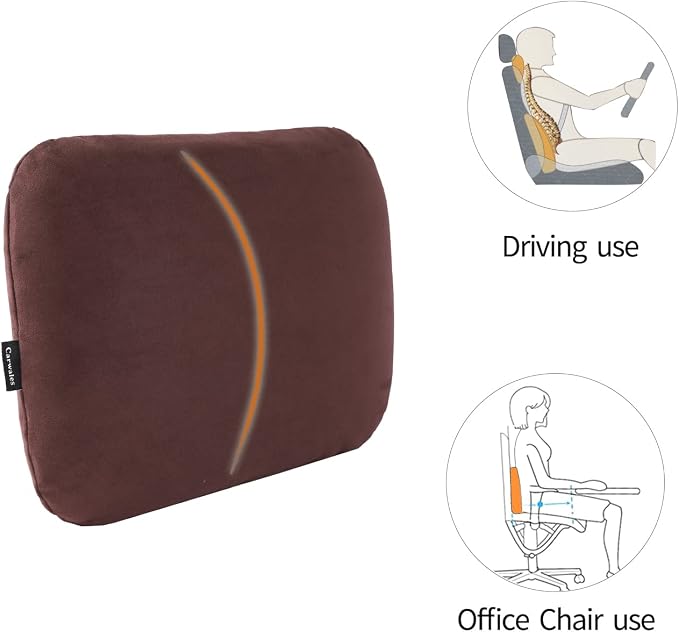 Latex Soft Lumbar Pillow for Recliner Chair Pad Lower Back Pain Relax Brown | Memory Foam Suede, Ergonomic Waist Support for Car Seat Travel, Sofa Cushion, Rest Home Office Accessories, Thin Small Size - Image 6