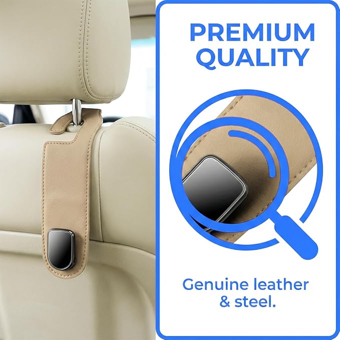 Car Seat Headrest Hook, 2PCS Vehicle Seat Back Hangers Organizer for Handbag Purse Coat, Automotive Interior Headrest Storage Hooks, Universal for SUV Automobile Truck (Beige) - Image 5