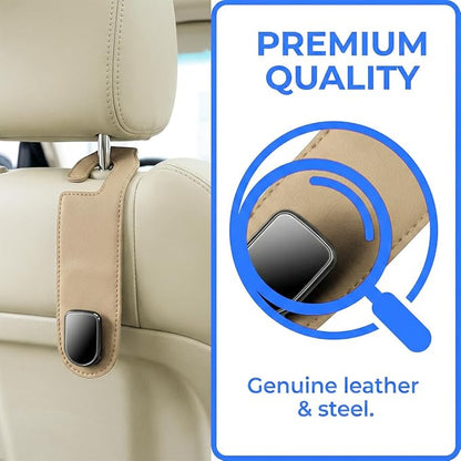 Car Seat Headrest Hook, 2PCS Vehicle Seat Back Hangers Organizer for Handbag Purse Coat, Automotive Interior Headrest Storage Hooks, Universal for SUV Automobile Truck (Beige) - Image 5