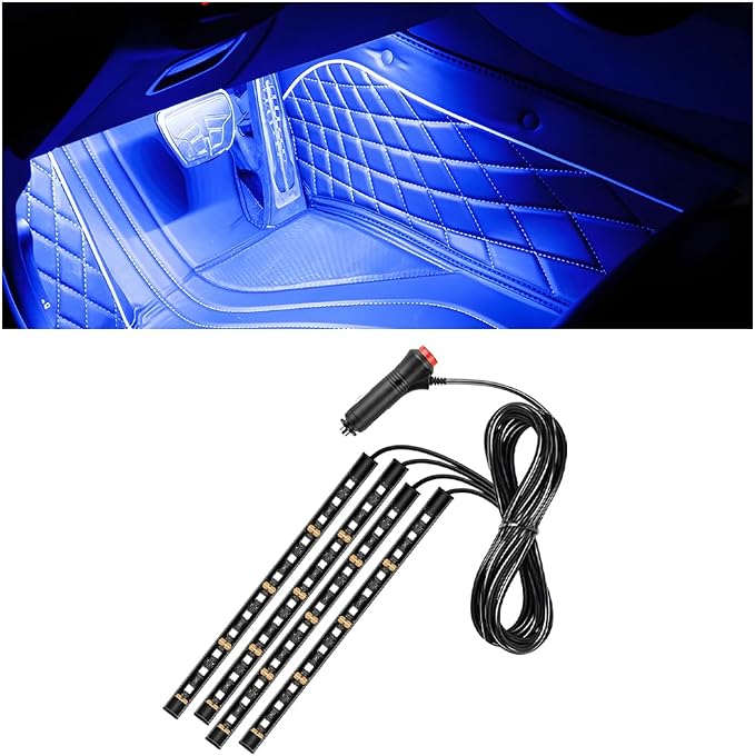 Car LED Strip Light, 12V 48 LED Vehicle Under Dash Neon Ambient Night Decor Lamp with Cigarette Lighter Plug, Automotive Interior Lighting Accessories, Universal for SUV Truck Sedan (Blue) by Ywdiml