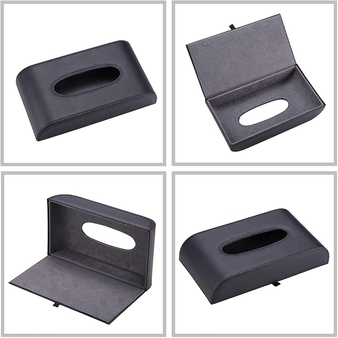 AuMoHall Black Tissue Box Cover PU Leather Rectangular Tissue Holder for Home Car Office Decor (NO Paper Towel) - Image 3