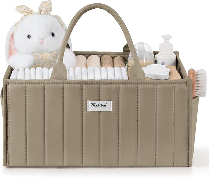 Maliton Baby Diaper Caddy Organizer for Changing Table, Brown | Portable Car Diaper Organizer Caddy with 2 Side Pockets - Versatile Storage Basket for Wipes and Baby Essentials by Maliton