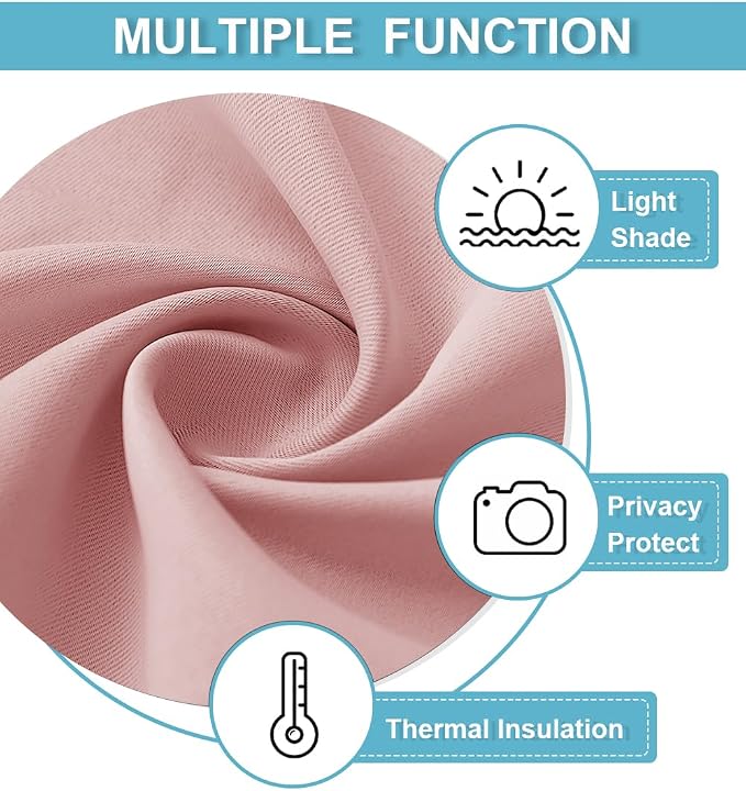 RYB HOME Blackout French Door Window Curtain Coverings, Rod Pocket | Thermal Insulated,Privacy Protection,Non See Through,Drapes for Small Window Bathroom Kitchen,W29 x L45,Peach Blush,2 Panels - Image 2