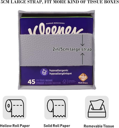Tissue Box Cover Holder Square Tissue Cube Cover PU Leather Tissue Organizer with Bottom Belt for Bathroom, Tabletop, Car, Night Stands, Office, Home, Kitchen (2, Violet) - Image 3