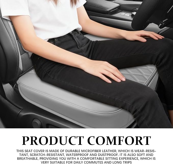 Leather Front Car Seat Cover, Anti-Slip Car Seat Bottom Covers, Full Wrapped Bottom Seat Protectors with Storage Pocket, Universal Comfortable Seat Cushion Fit Vehicles SUVs Trucks (Gray) - Image 6
