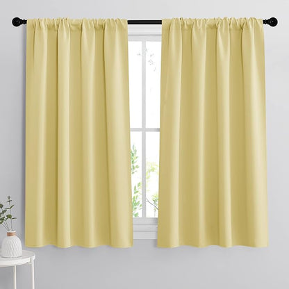 RYB HOME Small Window Curtains 45 inches Length for Kitchen Cafe Bathroom | Room Darkening Curtains & Drapes, Energy Saving, Thermal Insulated, For Kids Bedroom, W42 x L45, Light Yellow, 2 Panels by RYBHOME