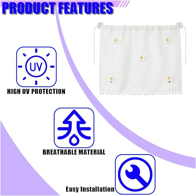 Cute Car Window Shades, 27" x 20" Automotive Side Window Privacy Curtains with Suction Cup, Sun Blackout UV Protection Car Camping Windows Screen Shades for Baby, Pet (Flower) - Image 6