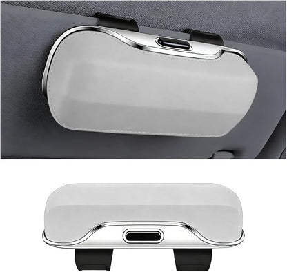 Zipelo 7.09 x 2.56 Inch Car Sun Visor Sunglasses Case, White | ABS construction, push-bounce opening, clip-on mounting, holds eyewear tickets and cards, car interior accessories by zipelo