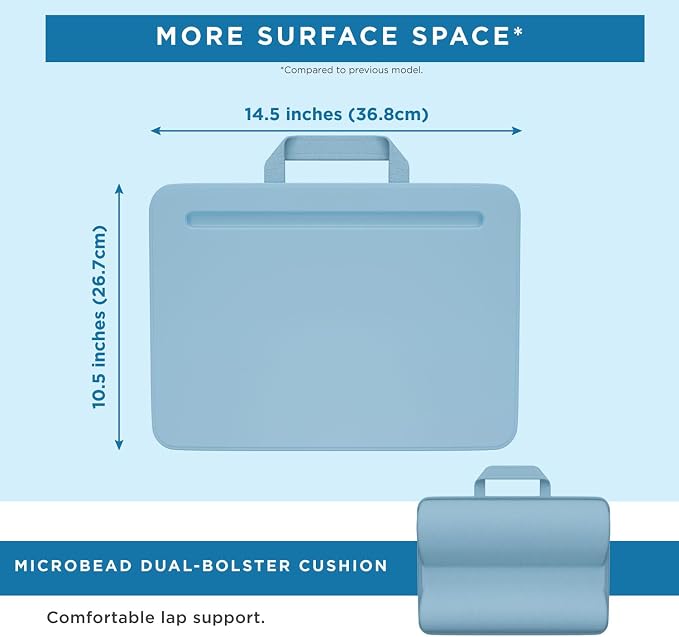 LAPGEAR Compact Lap Desk – Sky Blue, Fits 14" Laptops | Microbead Cushion, Built-In Pencil Slot, Carry Handle, Fits Standard Letter-Size Paper (8.5" × 11") - Image 5