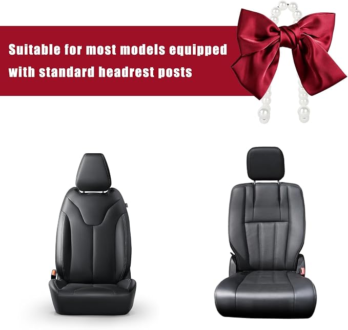 2 PCS Bow Pearl Car Seat Headrest Hook, Car Seatback Hanging Organizer Elegant Pearl Purse Hanger, Cute Bow Vehicle Interior Headrest Storage Hook for Handbag Purse Coat (Red) - Image 6
