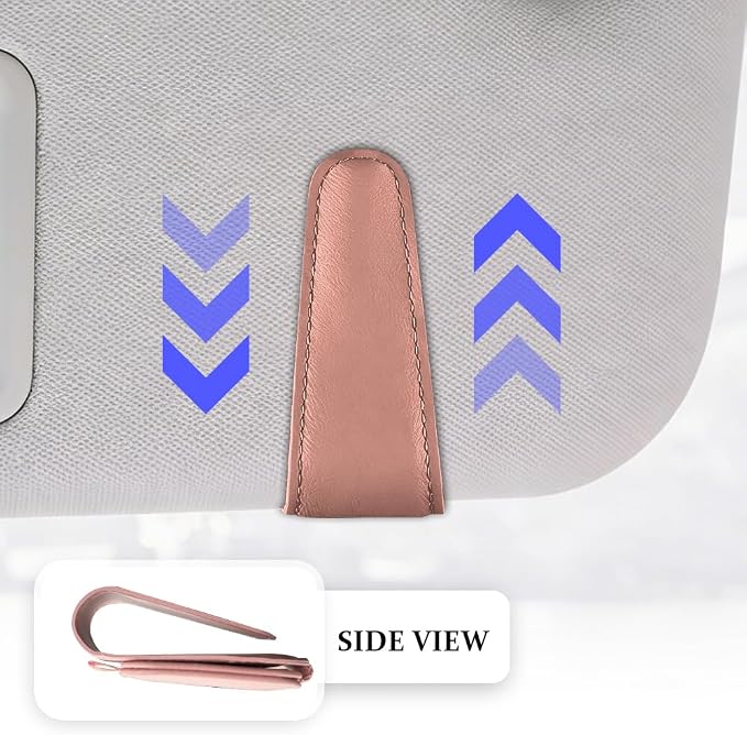 2PCS Sunglass Holder for Car Visor, Visor Sunglasses Holder Clip, Magnetic Leather Eyeglass Hanger Clip for Car, Auto Accessories Eyeglass and Ticket Card Storage Mount for Vehicles (Pink) - Image 4