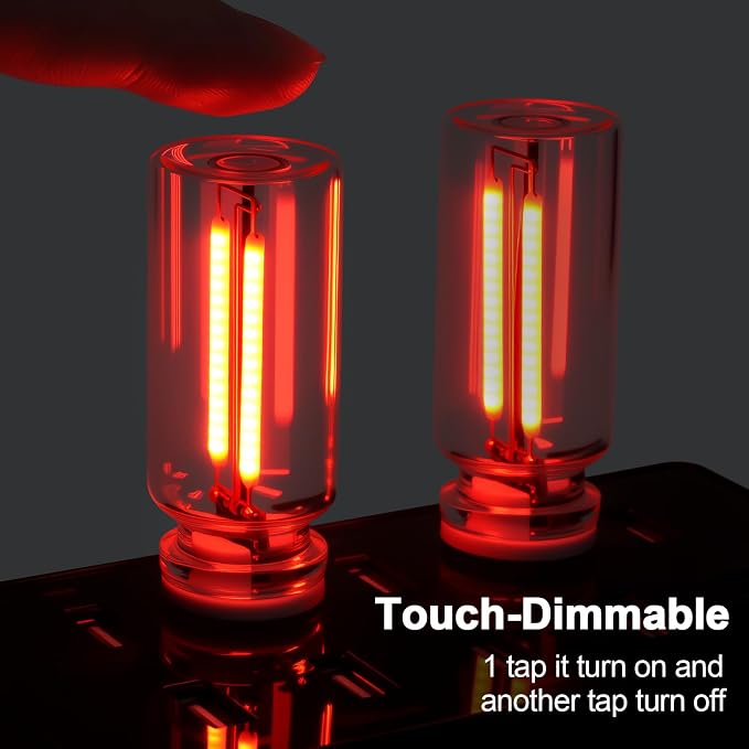 2 PCS Red USB Car LED Lights Interior, Touch Control Adjustable Brightness Plug-in Retro Portable Glass Bottle Ambient Night Lights for Car, Computers, Party, Holiday Decoration, Bedroom - Image 2