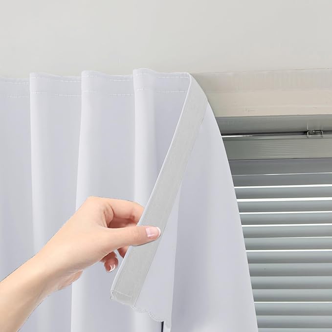 Blackout Curtains with Self Adhesive Tape No Rod No Drill Easy Install Window Cover for Bedroom Kitchen Dorm 46" W x 71" L White 1 Panel by Sovtfides